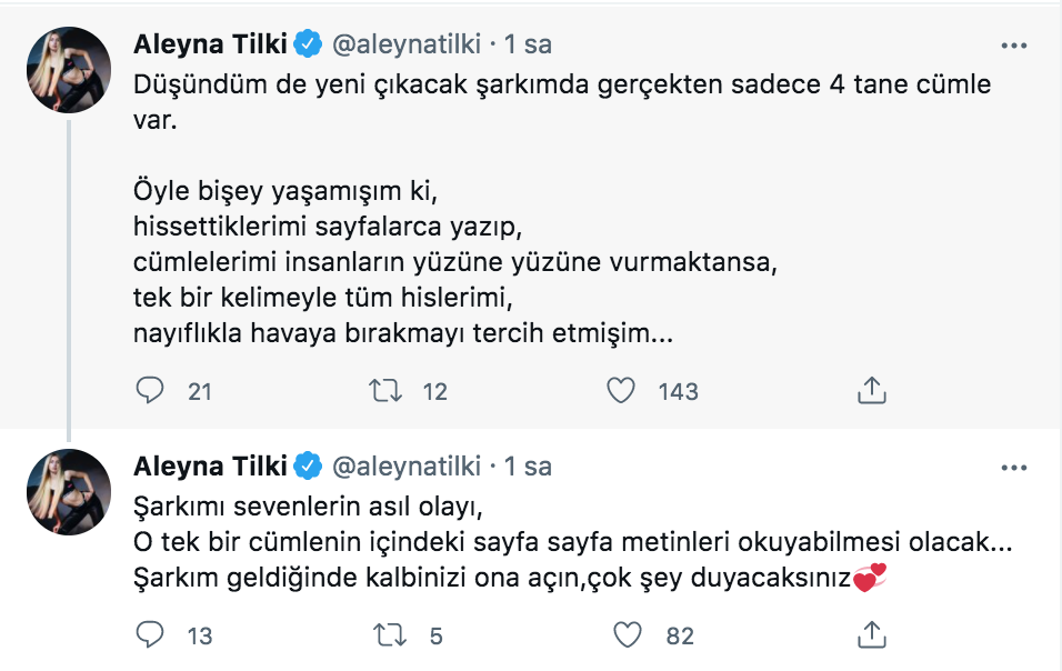 aleyna tilki den yeni sarki aciklamasi